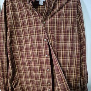 Vintage Mens Carhartt Size M Shirt Long Sleeve Red Plaid Button Down 100% Cotton